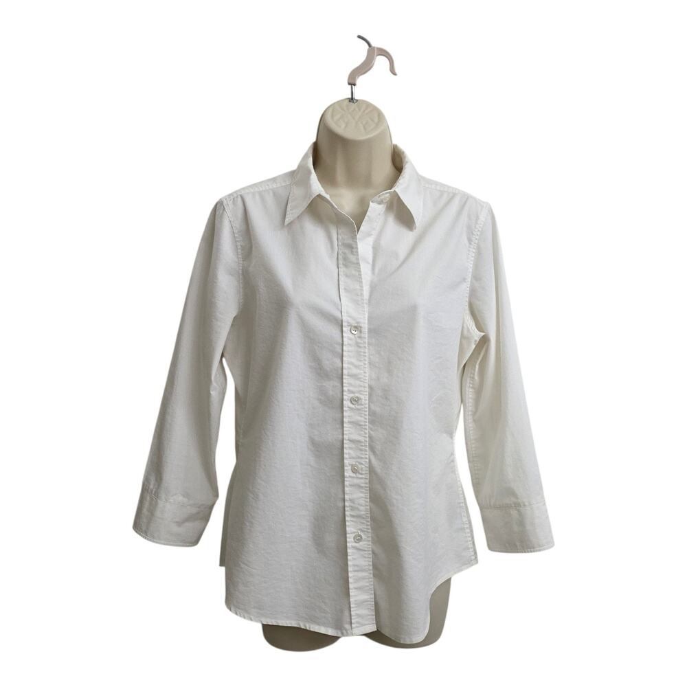 Women's Folio New York White Button-Up Long Sleeve Shirt Large Classic Fitted